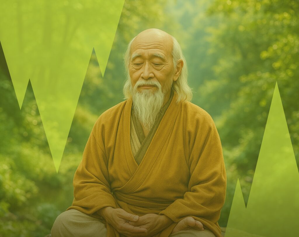Lao Tseu méditant dans la nature symbolisant la sagesse et l’harmonie du taoïsmeméditant dans la nature symbolisant la sagesse et l’harmonie du taoïsme