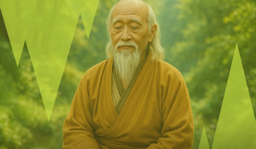 Lao Tseu méditant dans la nature symbolisant la sagesse et l’harmonie du taoïsmeméditant dans la nature symbolisant la sagesse et l’harmonie du taoïsme