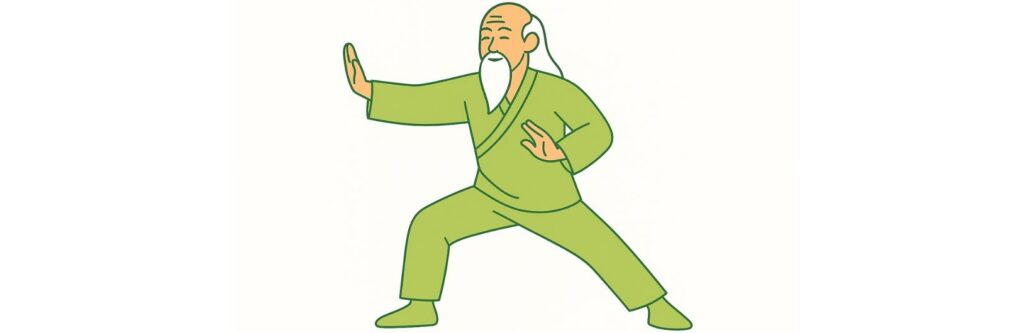 Moine taoïste pratiquant le tai chi, illustrant la circulation du qi et l’harmonie du taoïsme