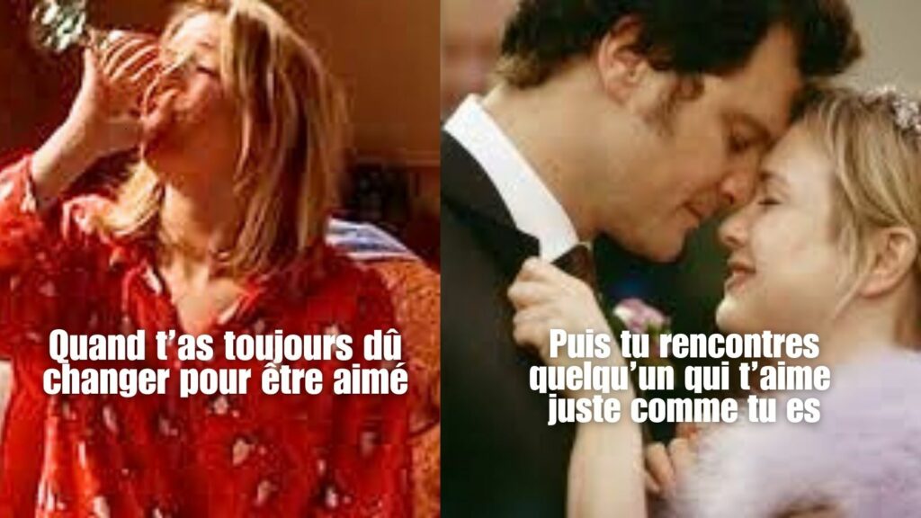 mème Bridget Jones représentant l'amour conditionnel et inconditionnel