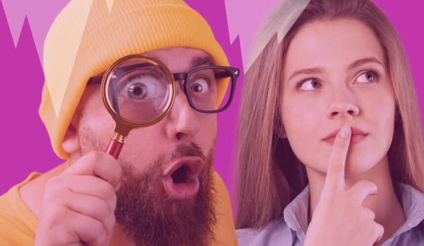 MBTI : une personne de type Sensation observe avec une loupe pendant qu'une personne de type Intuition cherche des idées, symbolisant le test Sensation et Intuition