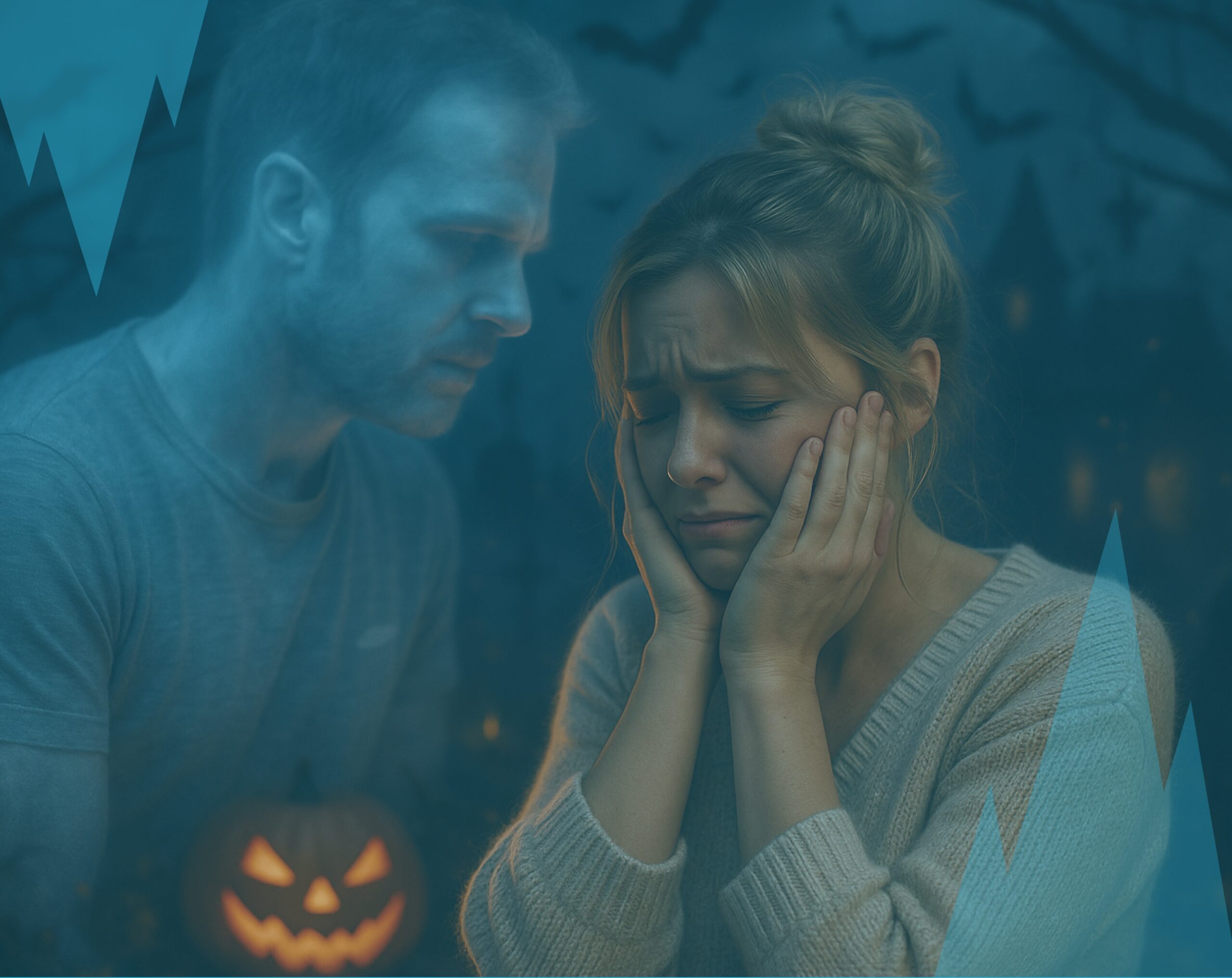 Femme qui se tient la tête dans la main, avec le fantôme de son ex derrière elle, illustrant le fait de toujours penser à son ex et la difficulté de tourner la page.