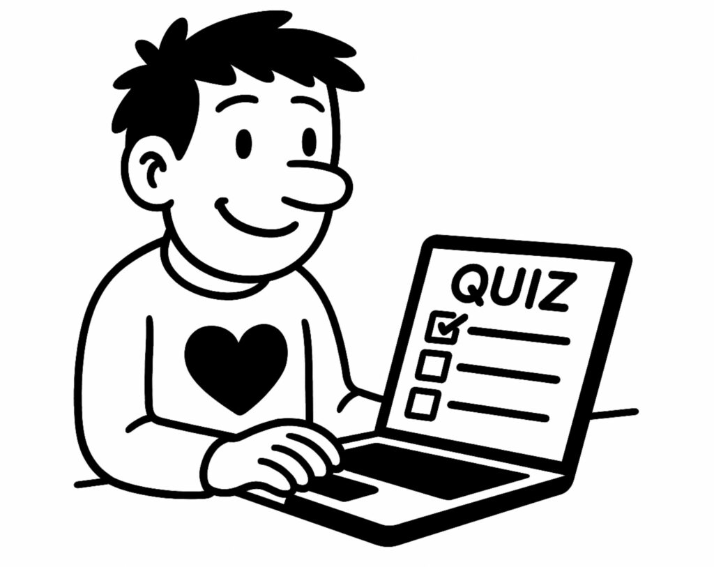 Personnage qui passe un quiz en ligne pour comprendre pourquoi il choisit toujours le mauvais mec