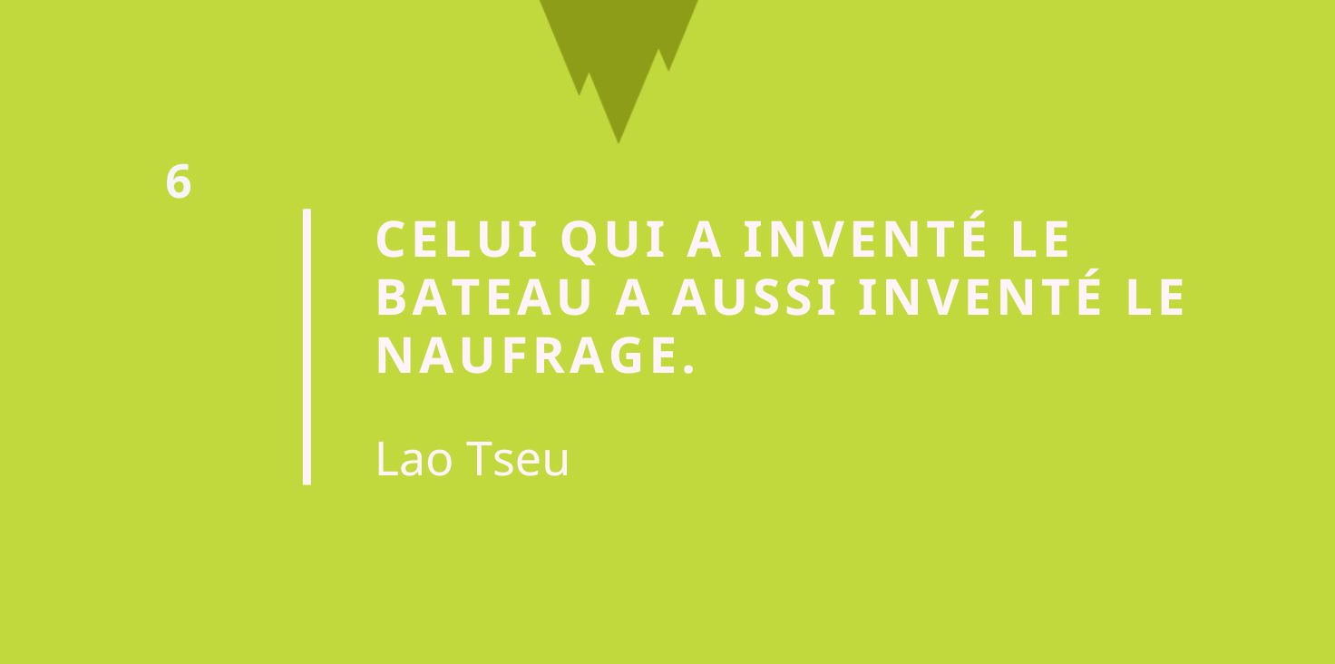 Citation taoïsme - Celui qui a inventé le bateau a aussi inventé le naufrage.