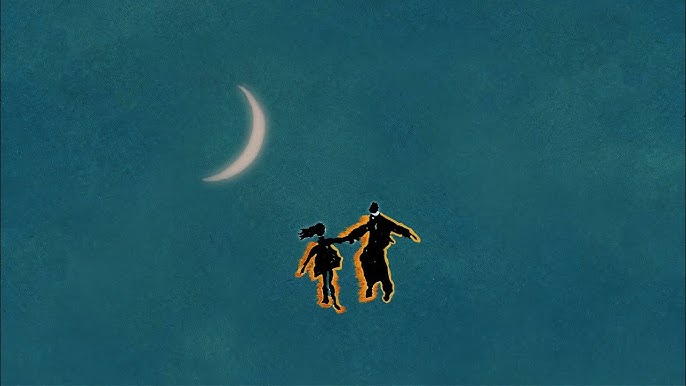 Fin du clip Tant pis pour elle de Charlotte Cardin, illustration de deux amants flottant sous la lune, dans les flammes.