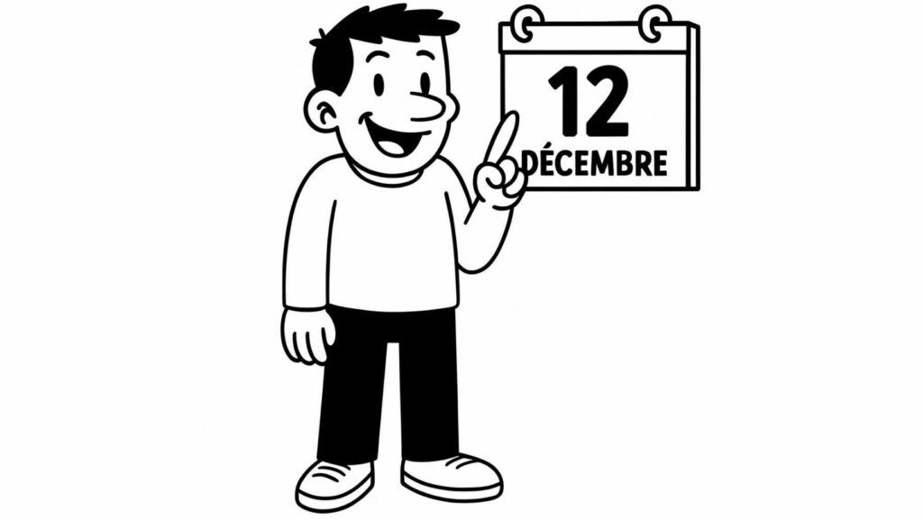 Calendrier de l’Avent introspectif – illustration d’un personnage montrant la date du 12 décembre pour un défi de développement personnel