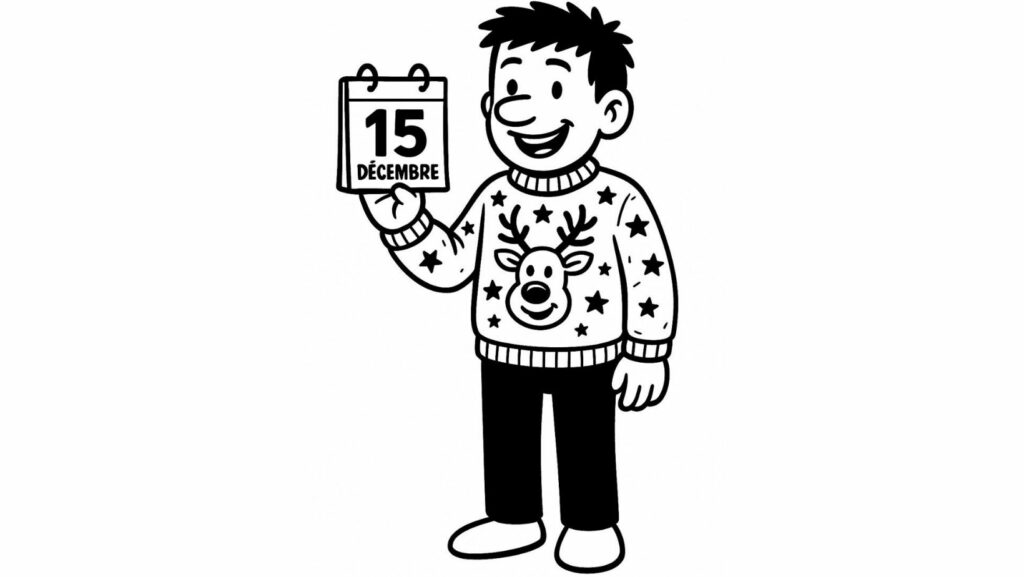 Calendrier de l’avent introspectif illustré en développement personnel, personnage souriant tenant la date du jour