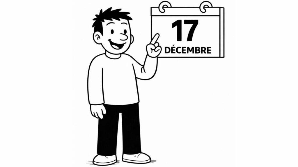 Calendrier de l’avent développement personnel et introspectif avec un personnage illustré pointant la date du 17 décembre