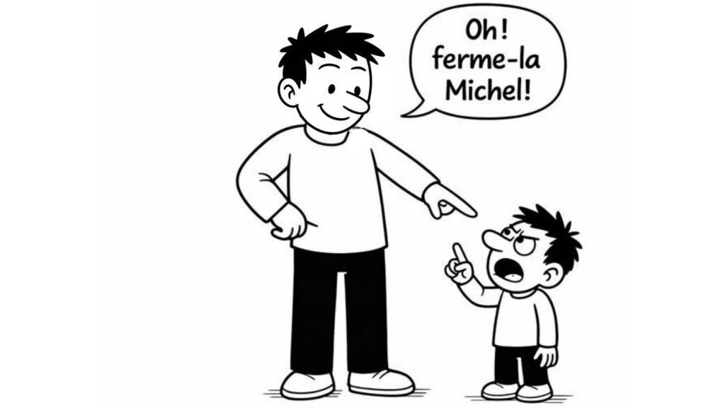 Illustration d’un personnage sûr de lui qui remet à sa place son critique intérieur dans un calendrier de l’avent introspectif dédié au développement personnel