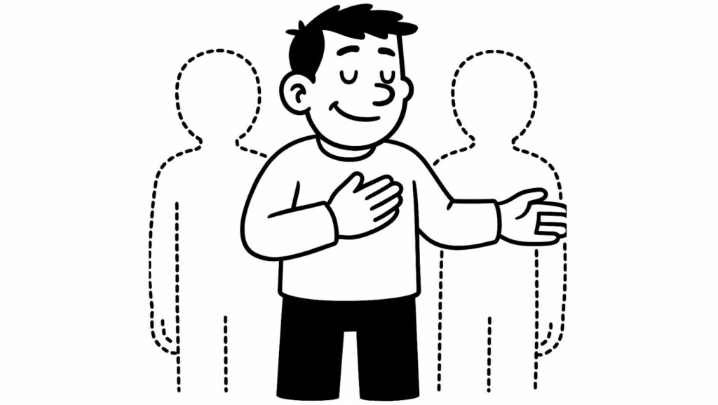 Illustration d’un personnage réfléchissant aux relations qui l’ont façonné, dans le cadre d’un calendrier de l’avent en ligne développement personnel