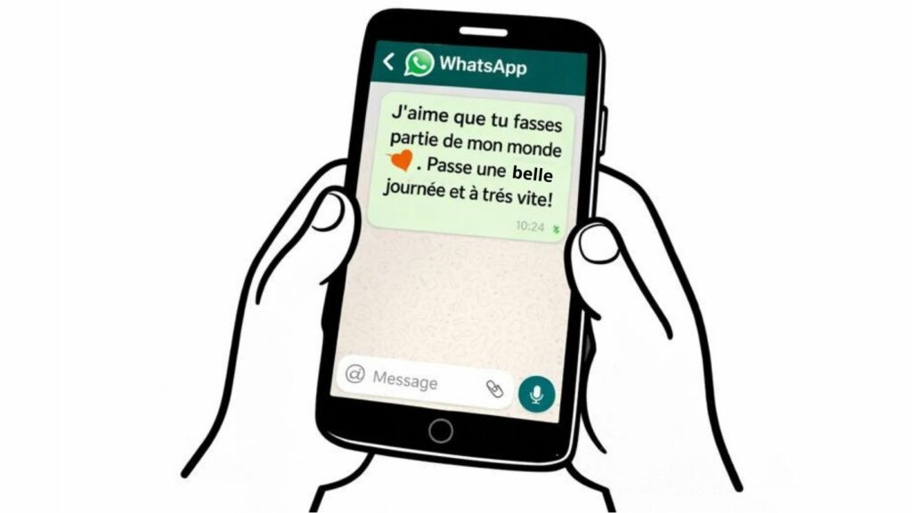 Calendrier de l’Avent développement personnel montrant un message WhatsApp avec un mot d'amour. C'est le challenge du 22 décembre.