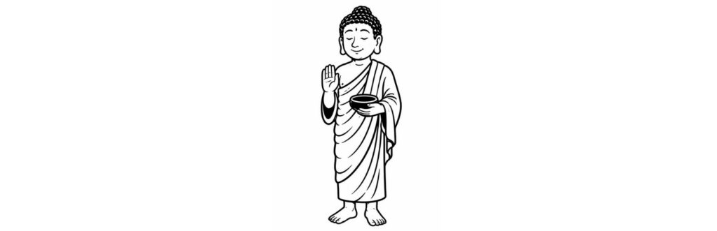 Illustration de Bouddha debout, symbole de paix et de gratitude, pour la journée mondiale du merci