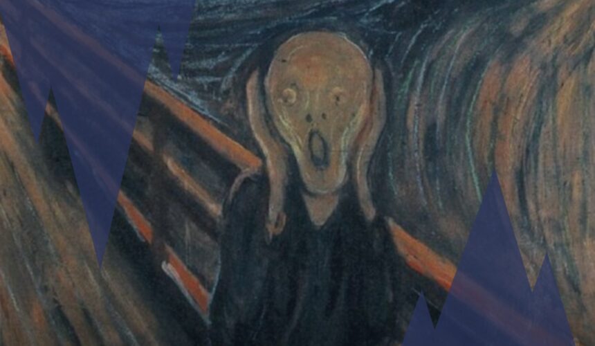 Illustration symbolique d’une crise existentielle avec figure angoissée inspirée du Cri de Munch