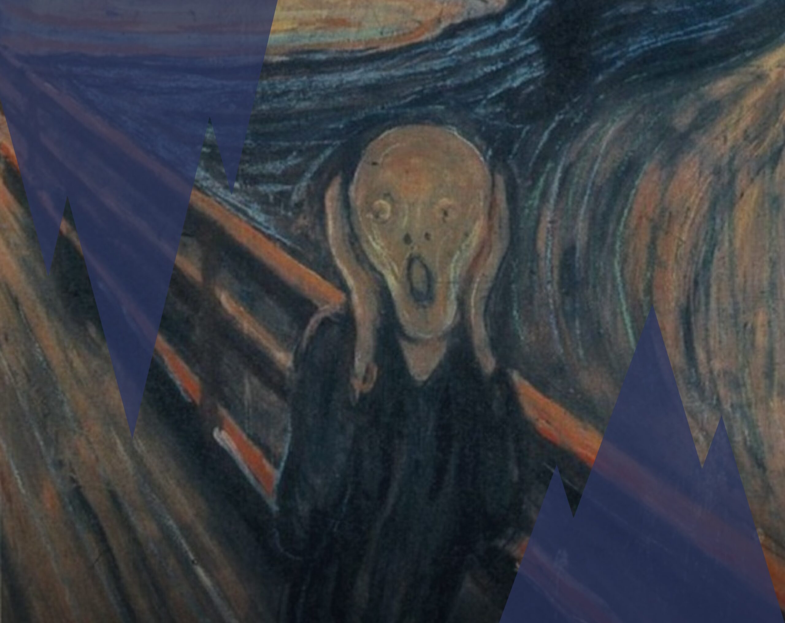 Illustration symbolique d’une crise existentielle avec figure angoissée inspirée du Cri de Munch