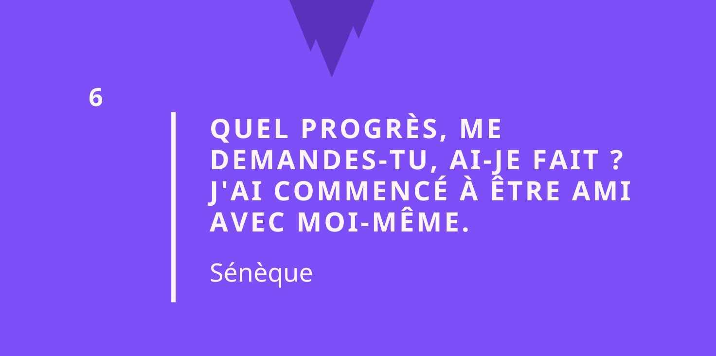 Citation stoïcisme: Quel progrès, me demandes-tu ais je fais? J'ai commencé à être ami avec moi-même - Sénèque